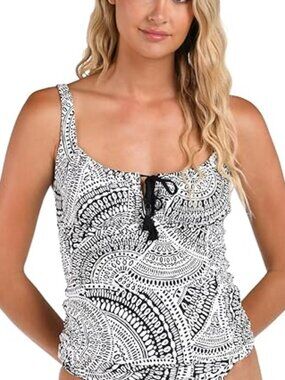La Blanca 'Dream Catcher' Tie-Front Tankini Swimsuit Top, Ivory/Black
